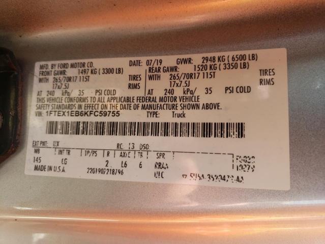 Photo 10 from auction – 2019 FORD F150 SUPER with VIN 1FTEX1EB6KFC59755