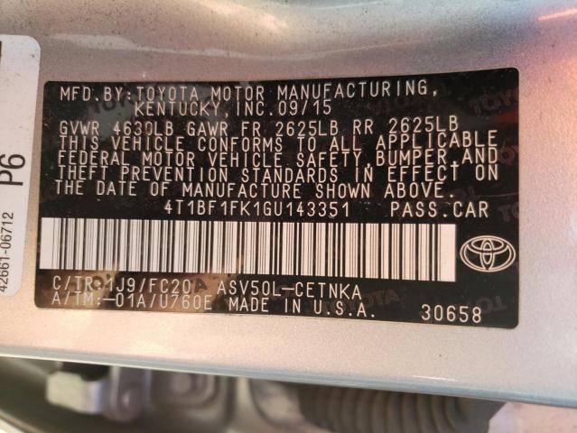 Photo 10 from auction – 2016 TOYOTA CAMRY LE with VIN 4T1BF1FK1GU143351