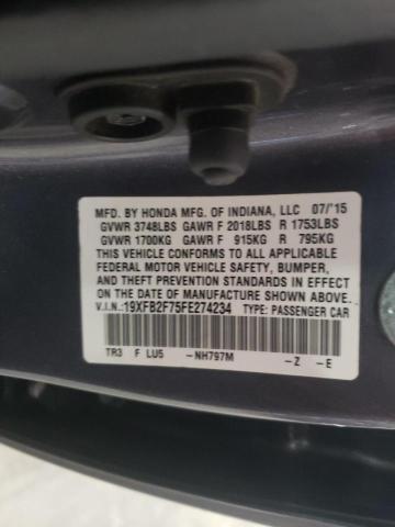 Photo 10 from auction – 2015 HONDA CIVIC SE with VIN 19XFB2F75FE274234
