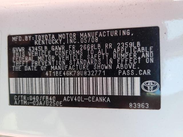 Photo 10 from auction – 2009 TOYOTA CAMRY BASE with VIN 4T1BE46K79U832771