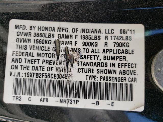 Photo 10 from auction – 2012 HONDA CIVIC LX with VIN 19XFB2F56CE004522