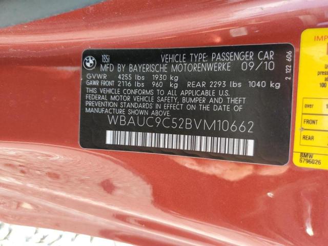 Photo 10 from auction – 2011 BMW 135 I with VIN WBAUC9C52BVM10662