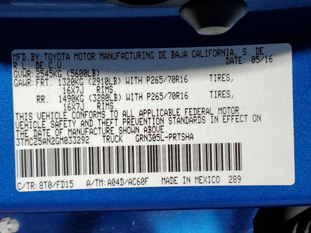 Photo 10 from auction – 2016 TOYOTA TACOMA DOU with VIN 3TMCZ5AN2GM033292