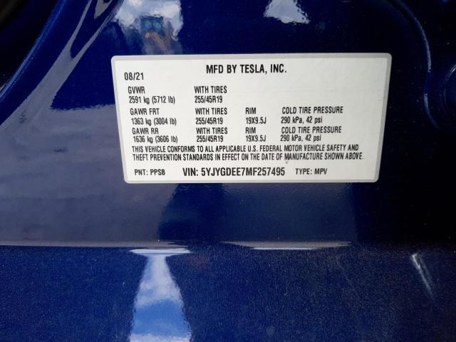 Photo 10 from auction – 2021 TESLA MODEL Y with VIN 5YJYGDEE7MF257495