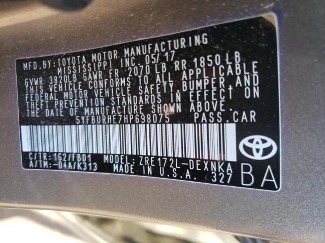 Photo 10 from auction – 2017 TOYOTA COROLLA L with VIN 5YFBURHE7HP698075