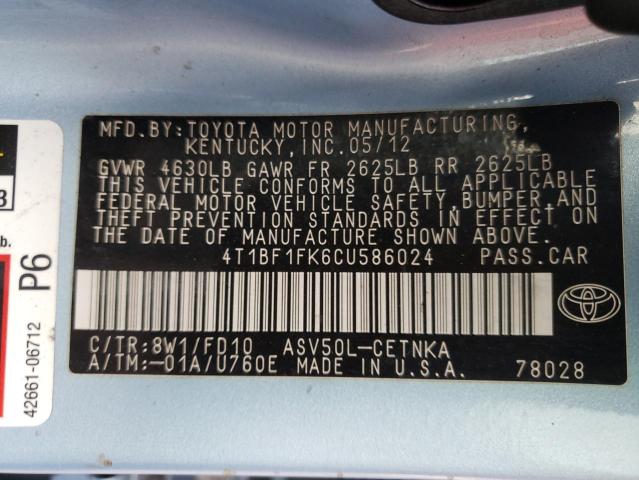 Photo 10 from auction – 2012 TOYOTA CAMRY BASE with VIN 4T1BF1FK6CU586024