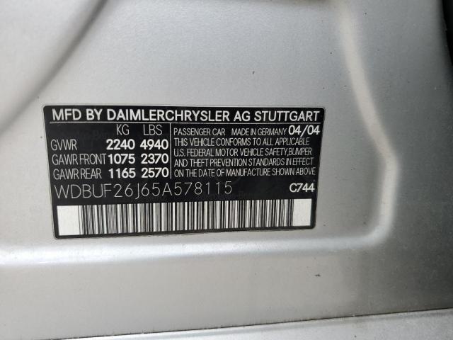 Photo 10 from auction – 2005 MERCEDES-BENZ E-CLASS E3 with VIN WDBUF26J65A578115