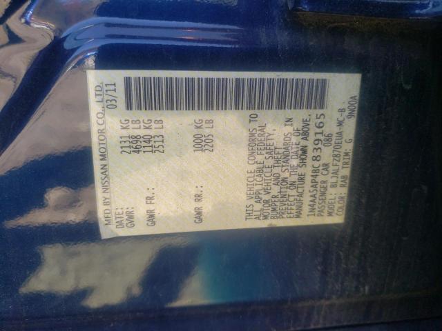 Photo 10 from auction – 2011 NISSAN MAXIMA S with VIN 1N4AA5AP4BC839165