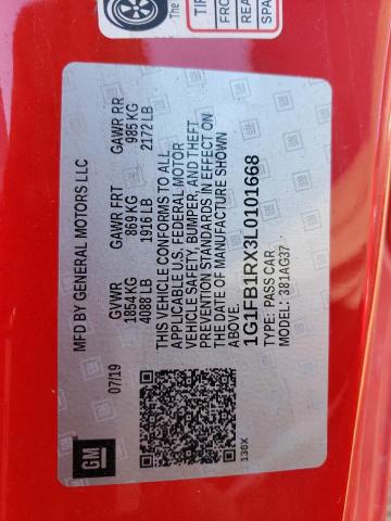 Photo 10 from auction – 2020 CHEVROLET CAMARO LS with VIN 1G1FB1RX3L0101668