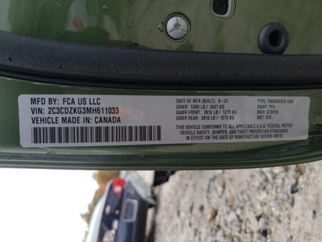 Photo 10 from auction – 2021 DODGE CHALLENGER with VIN 2C3CDZKG3MH611033