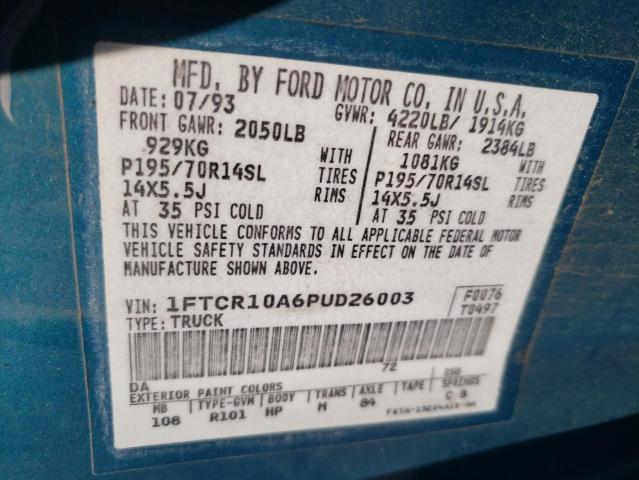 Photo 10 from auction – 1993 FORD RANGER with VIN 1FTCR10A6PUD26003