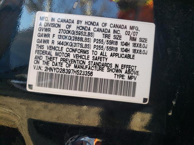 Photo 10 from auction – 2007 ACURA MDX TECHNO with VIN 2HNYD28397H523356