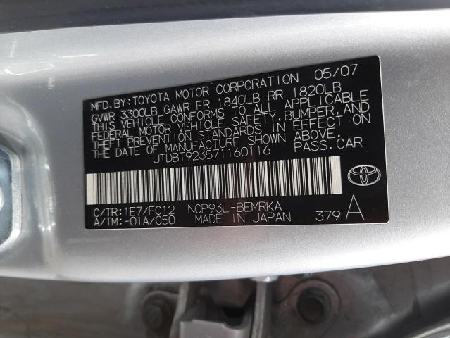 Photo 10 from auction – 2007 TOYOTA YARIS with VIN JTDBT923571160116