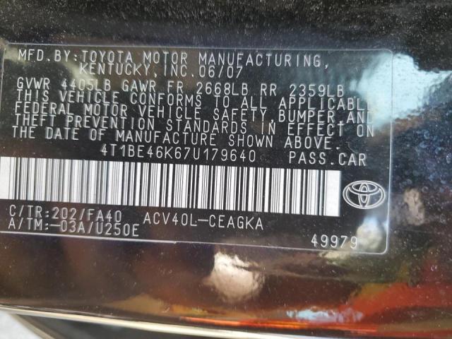 Photo 10 from auction – 2007 TOYOTA CAMRY CE with VIN 4T1BE46K67U179640