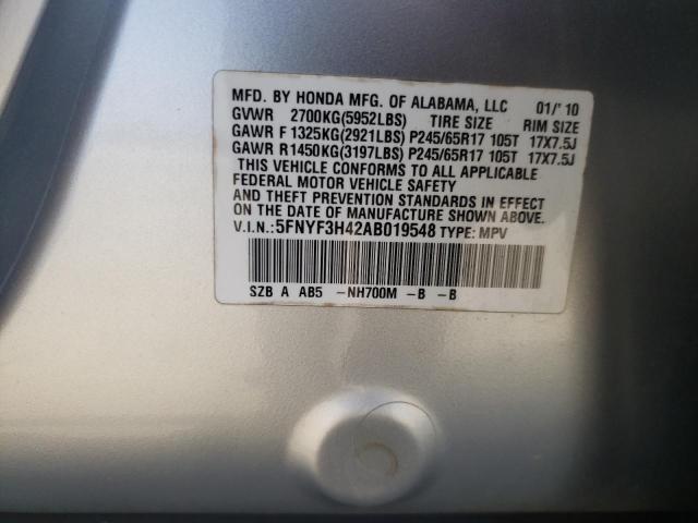 Photo 10 from auction – 2010 HONDA PILOT with VIN 5FNYF3H42AB019548