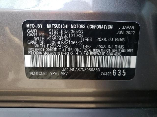 Photo 10 from auction – 2022 MITSUBISHI OUTLANDER with VIN JA4J4UA87NZ069883