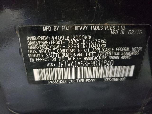 Photo 10 from auction – 2015 SUBARU WRX with VIN JF1VA1A63F9831840
