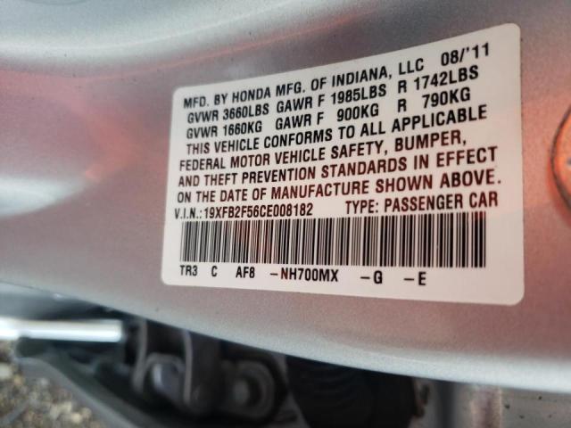 Photo 10 from auction – 2012 HONDA CIVIC LX with VIN 19XFB2F56CE008182