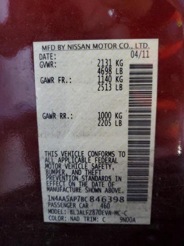 Photo 10 from auction – 2011 NISSAN MAXIMA S with VIN 1N4AA5AP7BC846398