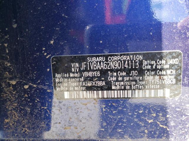 Photo 10 from auction – 2022 SUBARU WRX with VIN JF1VBAA62N9014113