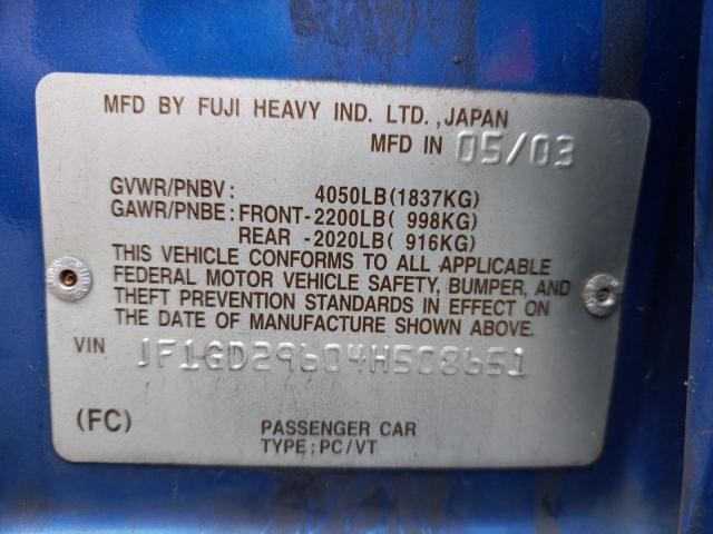 Photo 10 from auction – 2004 SUBARU IMPREZA WR with VIN JF1GD29604H508651