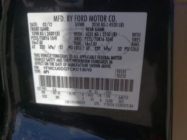 Photo 10 from auction – 2012 FORD ESCAPE XLT with VIN 1FMCU0DG7CKC13010