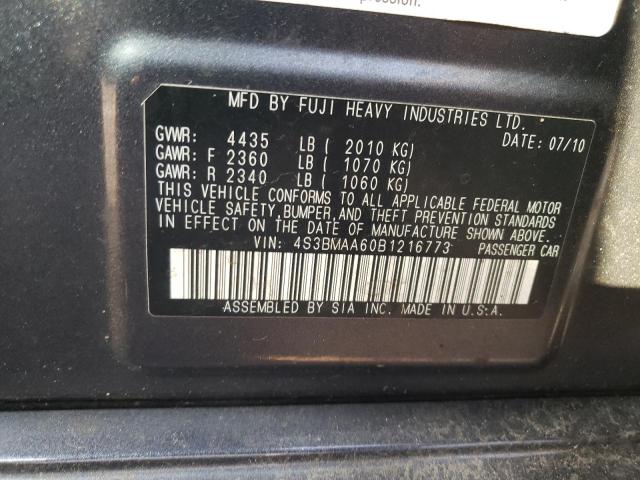 Photo 10 from auction – 2011 SUBARU LEGACY 2.5 with VIN 4S3BMAA60B1216773