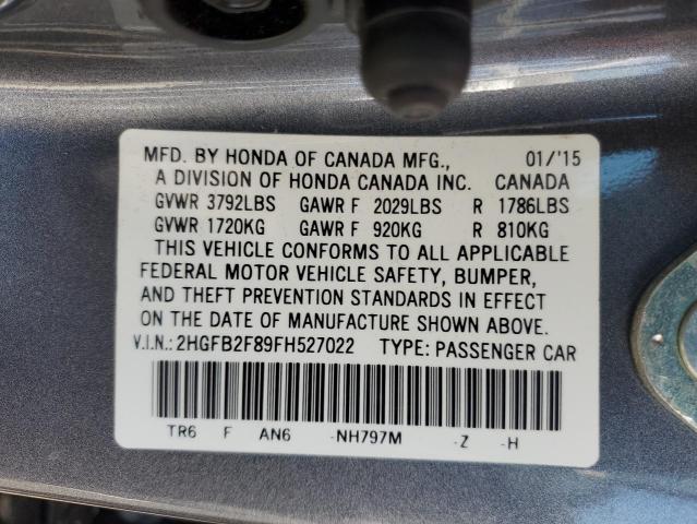 Photo 10 from auction – 2015 HONDA CIVIC EX with VIN 2HGFB2F89FH527022