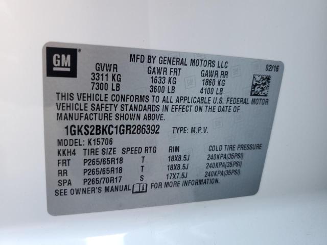 Photo 10 from auction – 2016 GMC YUKON SLT with VIN 1GKS2BKC1GR286392