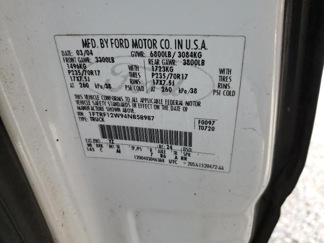 Photo 10 from auction – 2004 FORD F150 with VIN 1FTRF12W94NB58987
