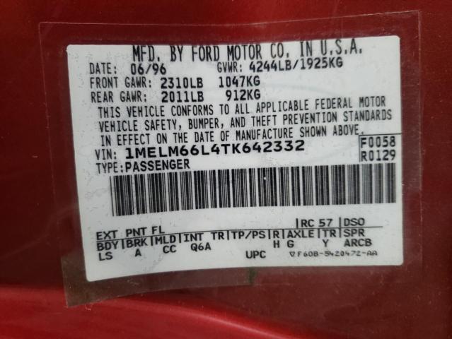 Photo 10 from auction – 1996 MERCURY MYSTIQUE L with VIN 1MELM66L4TK642332