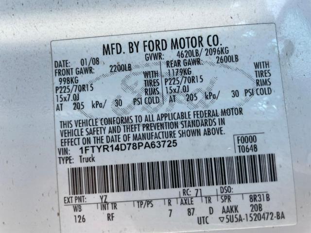 Photo 10 from auction – 2008 FORD RANGER SUP with VIN 1FTYR14D78PA63725