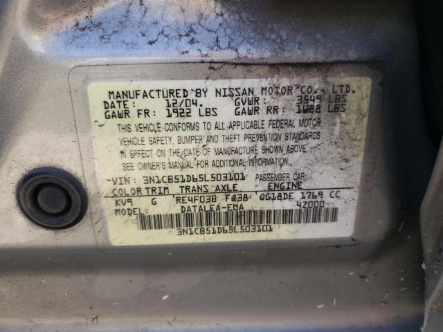 Photo 10 from auction – 2005 NISSAN SENTRA 1.8 with VIN 3N1CB51D65L503101