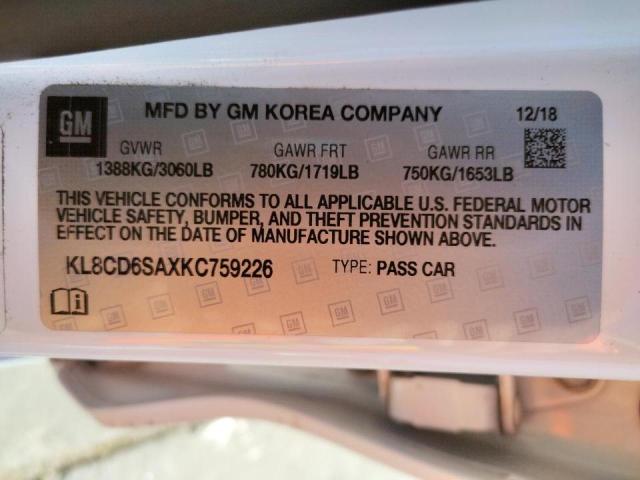 Photo 10 from auction – 2019 CHEVROLET SPARK 1LT with VIN KL8CD6SAXKC759226