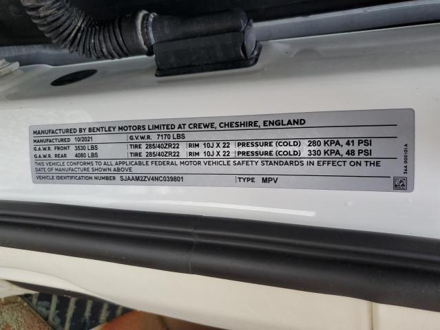 Photo 10 from auction – 2022 BENTLEY BENTAYGA with VIN SJAAM2ZV4NC039801