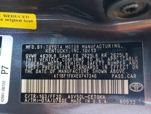 Photo 10 from auction – 2014 TOYOTA CAMRY L with VIN 4T1BF1FK4EU747246