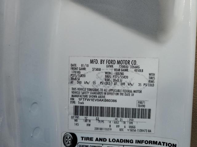 Photo 10 from auction – 2010 FORD F150 SUPER with VIN 1FTFW1EV0AKB60386