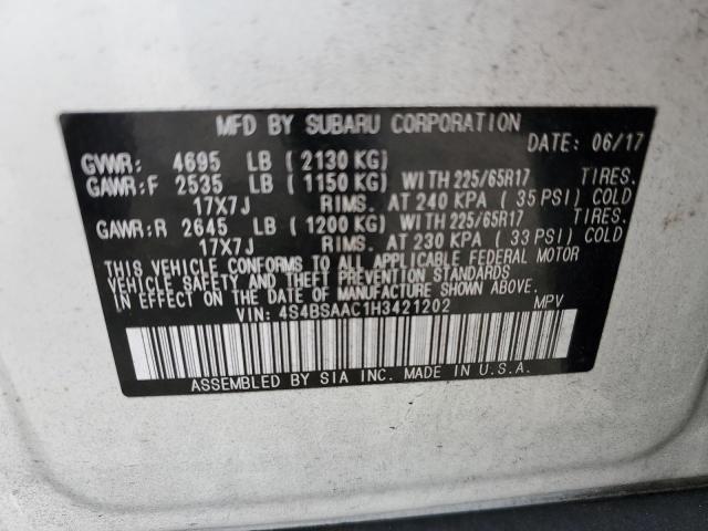 Photo 10 from auction – 2017 SUBARU OUTBACK 2. with VIN 4S4BSAAC1H3421202