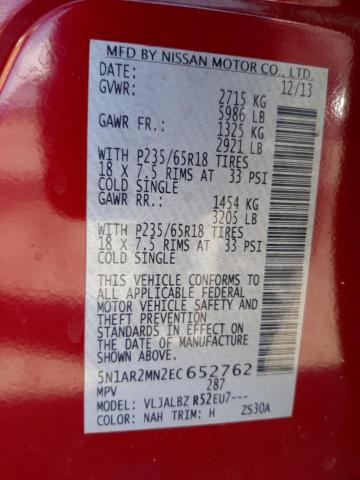 Photo 10 from auction – 2014 NISSAN PATHFINDER with VIN 5N1AR2MN2EC652762