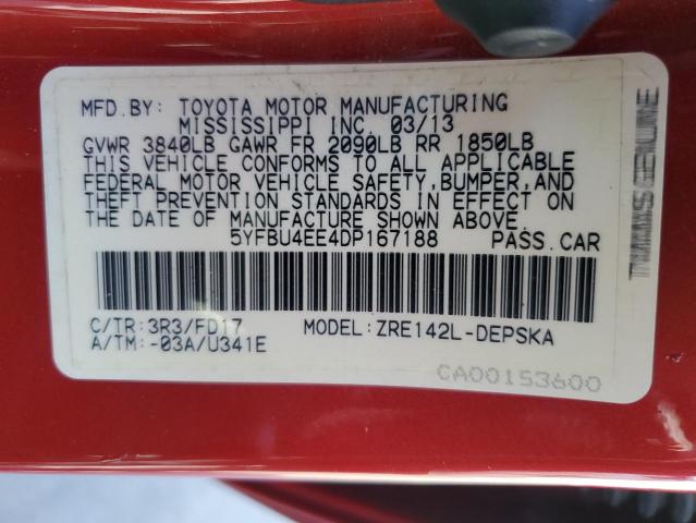 Photo 10 from auction – 2013 TOYOTA COROLLA BA with VIN 5YFBU4EE4DP167188