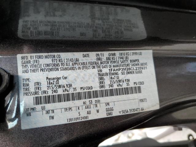 Photo 10 from auction – 2012 FORD FOCUS SEL with VIN 1FAHP3M28CL235931