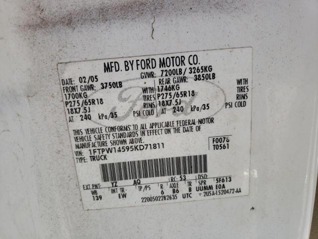 Photo 10 from auction – 2005 FORD F150 SUPER with VIN 1FTPW14595KD71811