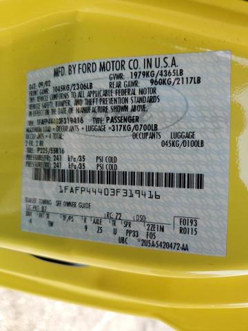 Photo 10 from auction – 2003 FORD MUSTANG with VIN 1FAFP44403F319416