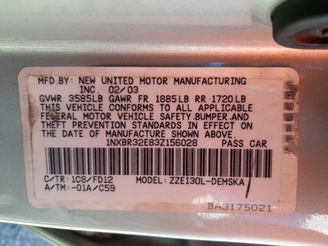 Photo 10 from auction – 2003 TOYOTA COROLLA with VIN 1NXBR32E83Z156028