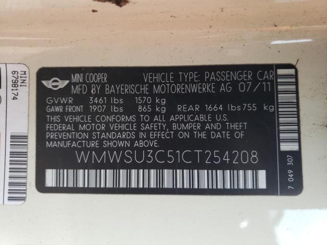 Photo 10 from auction – 2012 MINI COOPER with VIN WMWSU3C51CT254208