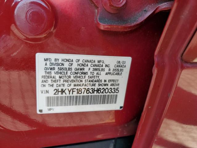 Photo 10 from auction – 2003 HONDA PILOT EXL with VIN 2HKYF18763H620335