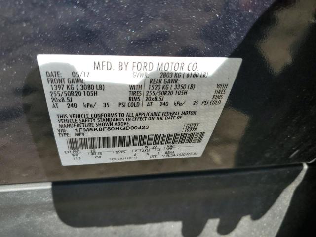 Photo 10 from auction – 2017 FORD EXPLORER L with VIN 1FM5K8F80HGD00423