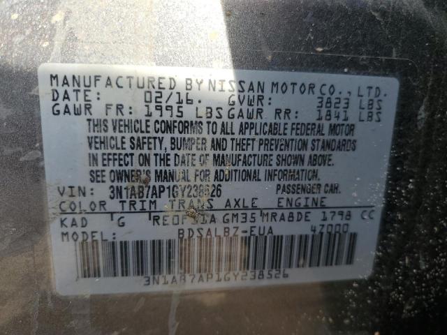 Photo 10 from auction – 2016 NISSAN SENTRA S with VIN 3N1AB7AP1GY238526
