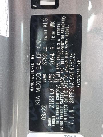 Photo 10 from auction – 2022 KIA FORTE FE with VIN 3KPF24AD9NE475125