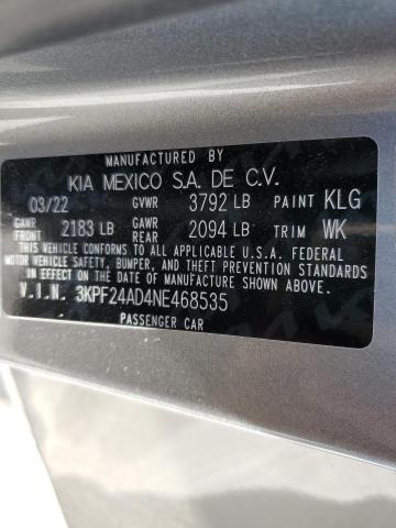 Photo 10 from auction – 2022 KIA FORTE FE with VIN 3KPF24AD4NE468535